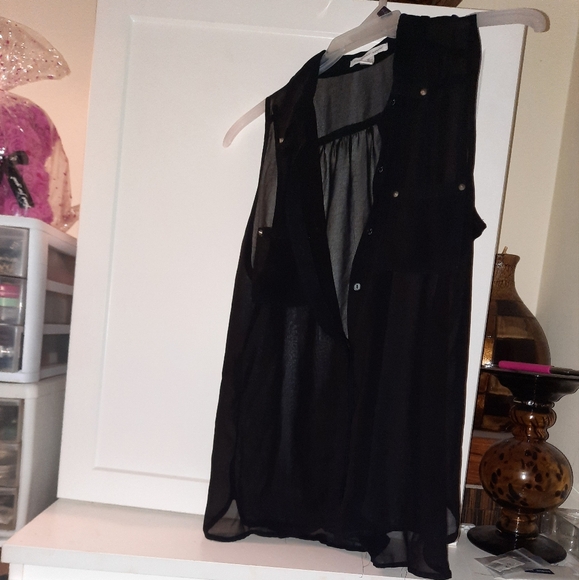 SeXXXy Naughty black see-thru sheer sleeveless hi-low blouse size medium button - Picture 1 of 8